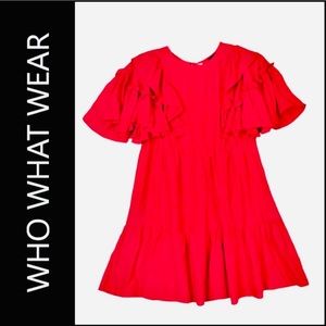 Who What Wear Bell Short Sleeve Silky Red Ruffle Dress